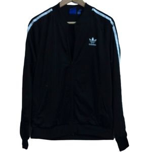 Adidas original nylon tracksuit jacket.  Black with 3 stripes zip front size L
